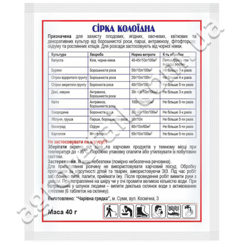 Фунгицид Сера коллоидная садовая 40 г