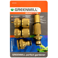 Комплект латунный для поливочного шланга насадка + 3 соединителя Greenmill GB1025С