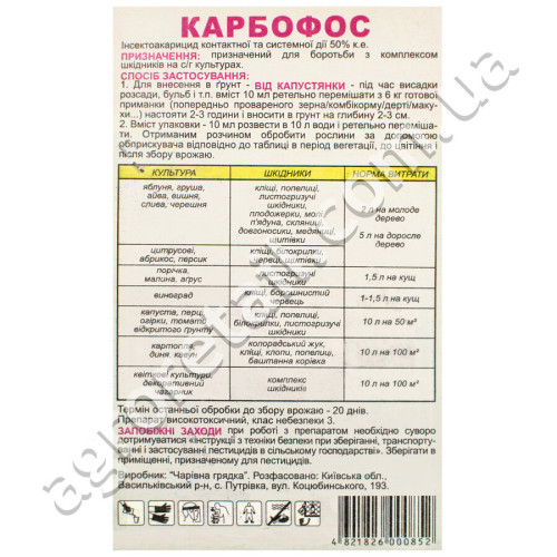Инсектицид Карбофос 50% к.э блистер 10 мл