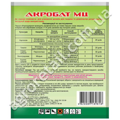 Фунгіцид Акробат МЦ 90/600 WG 20 г